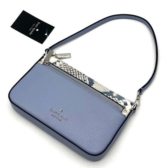 Kate Spade Leila Convertible Leather Mini Pachette Bag Snakeskin Blue (NWT) - Picture 6 of 9